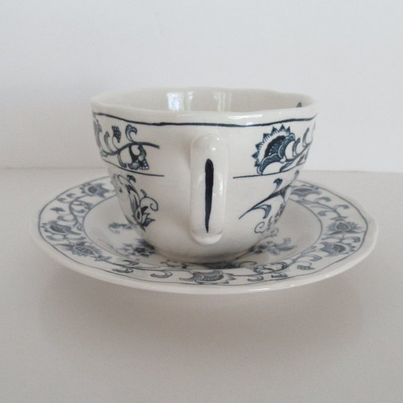 Nikko Tableware Japan White Blue Cup and Saucer Japan Ming Tree Pattern Set 8pcs - Picture 6 of 13
